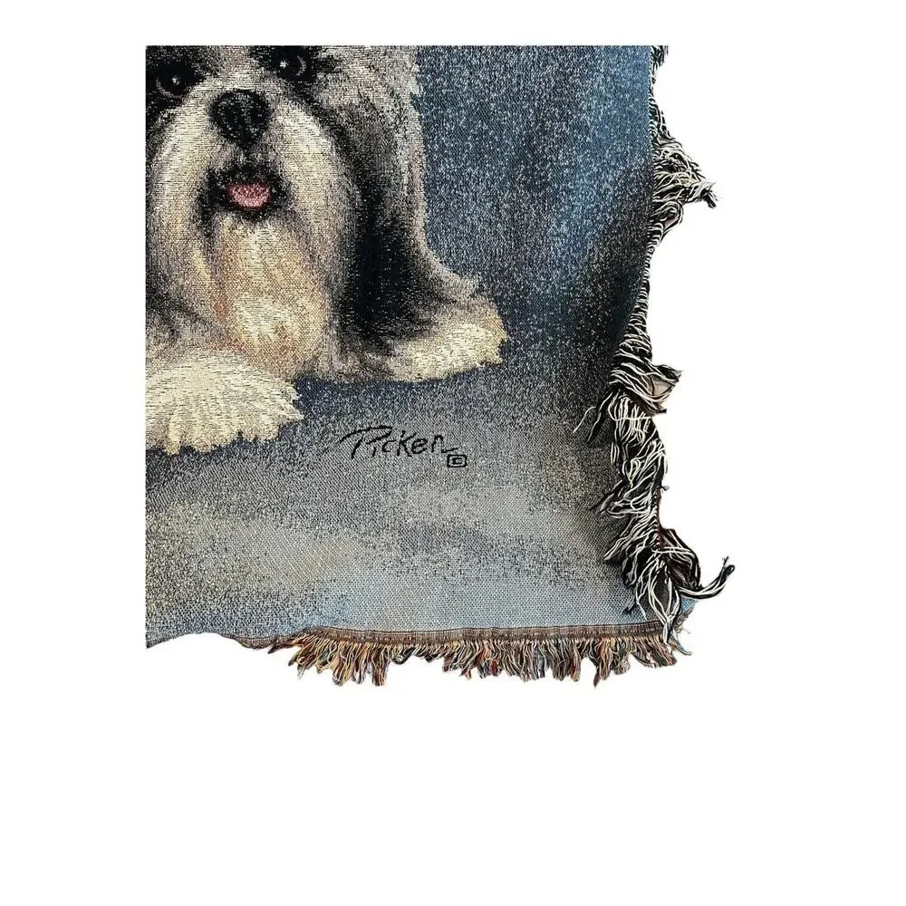 Vintage Shih -Tzu Dog Tapestry‎ Throw Blanket With Fringe 48